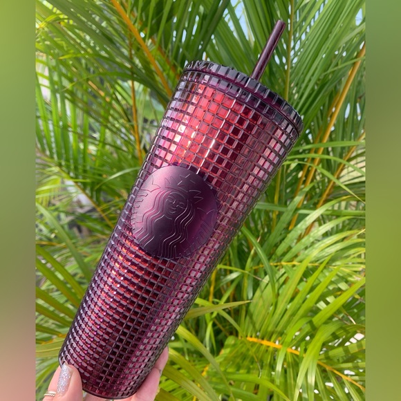 Starbucks Plum Maroon Grid Studded Cold Cup Tumbler Venti 24oz Insulated NWT - Picture 11 of 14